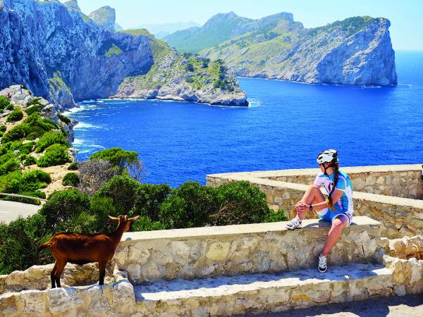 Aussicht �ber eine Bucht mit Ziege